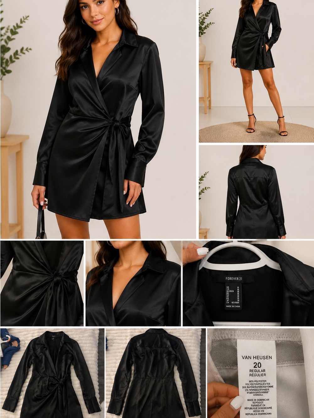 Forever 21 Black Satin Wrap Mini Dress